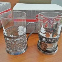 Стъклени чаши за чай за  стакани подстакани, снимка 2 - Антикварни и старинни предмети - 28258691
