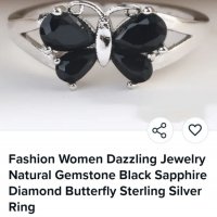 Ексклузивен пръстен-пеперуда с черен сапфир, снимка 3 - Пръстени - 39815754