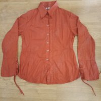 Елегантна дамска оранжева риза с камъчета и ексцентрично закопчаване, снимка 1 - Ризи - 38844508