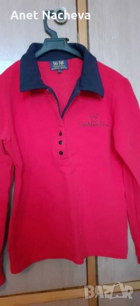 Риза  дамска трико,червена,с черна яка, снимка 1