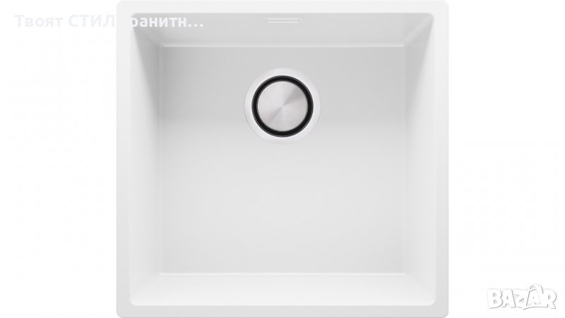 Гранитна Мивка за Вграждане под Плот Лондон 50 XL - 460 x 440 mm Бяла, снимка 1