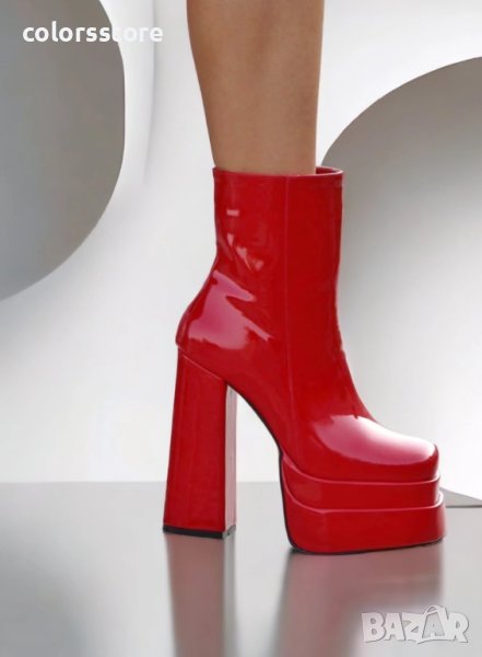 Боти на ток - червен лак - VS21, снимка 1