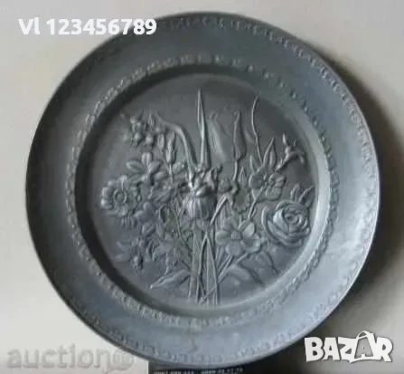 Чиния,калай,декоративна, цветя 190 мм, снимка 1