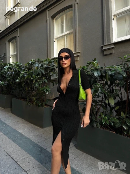 Черна Дамска рокля плетиво с ефектен гръб, снимка 1