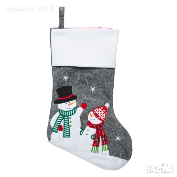 Коледен чорап, Сив, Снежни човеци, 40см, снимка 1