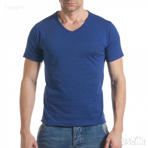 Синя унисекс тениска с остро деколте joe, възможна промяна в цената., снимка 1