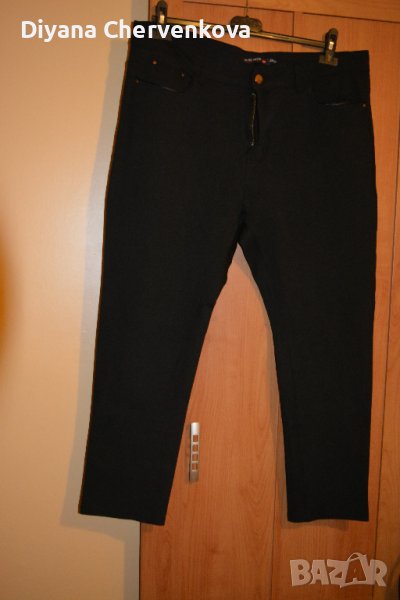 Макси пролетно-есенен черен панталон с кожени кантове на джобовете, снимка 1