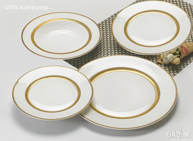 Порцеланов сервиз за хранене със златен кант - 18 части, снимка 1