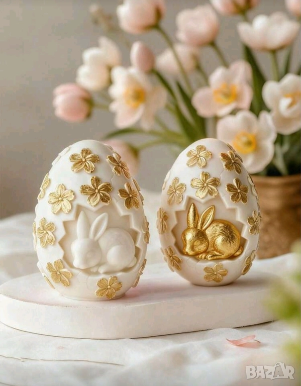 Силиконов молд яйце с цветя и зайче , снимка 1