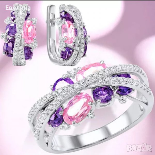 Дамски комплект пръстен и обеци, щампа 925 сребро, снимка 1