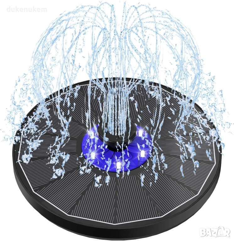 Соларен фонтан 3.5W, LED осветление, батерия 2200 mAh, 7 дюзи, снимка 1