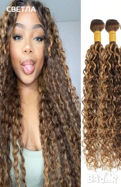 Естествена коса треса, Къдрава коса екстеншън, Естествена коса, снимка 1