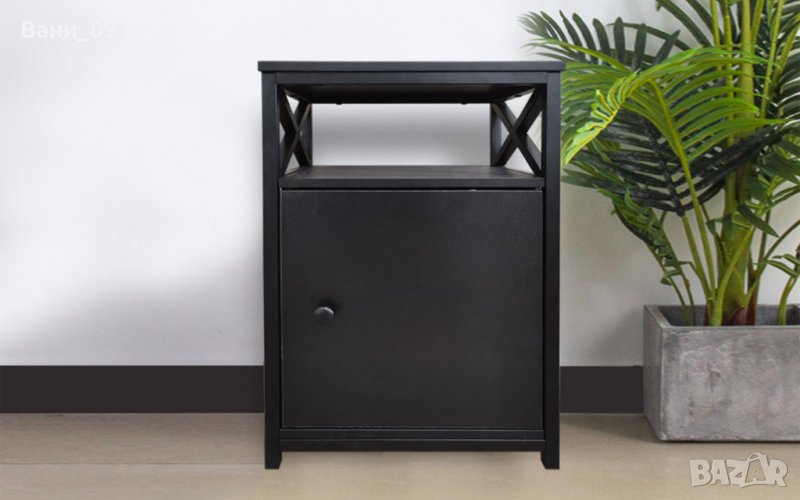 Черно нощно шкафче-стомана и ПДЧ, снимка 1