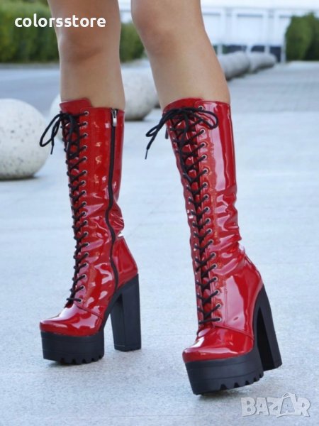 Ботуши на ток - червен лак - 593, снимка 1
