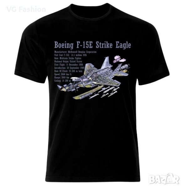 Мъжка Тениска Boeing F-15E Strike Eagle Air Fighter Blueprint, снимка 1