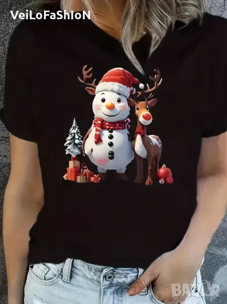 Нова дамска коледна тениска в черен цвят, снимка 1