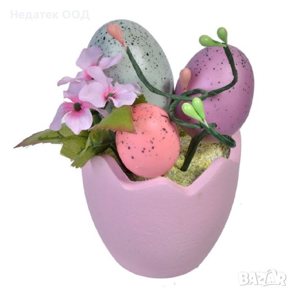 Люлякова великденска саксия, с розови яйца, 13см, снимка 1
