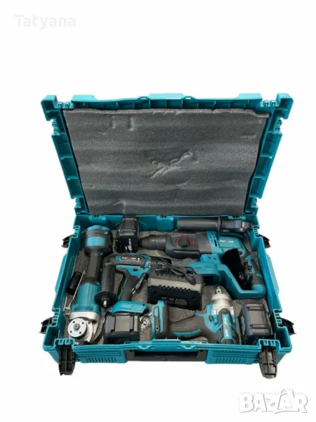 Акумулаторен перфоратор, ъглошлайф, гайковерт и винтоверт 36V с 3 броя батерии 8Ah в куфар и зарядно, снимка 1