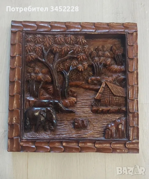 дърворезба масив 32см  32см за ценители , снимка 1