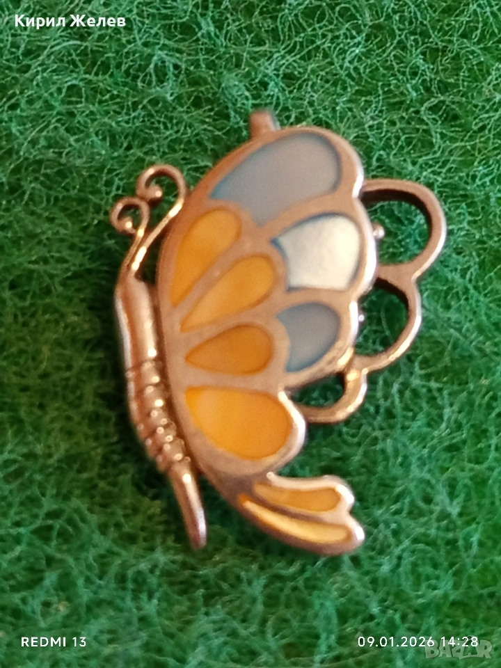 Сребърна висулка с формата на ПЕПЕРУДА 🦋 и Кралски Седеф ювелирна изработка 24363, снимка 1