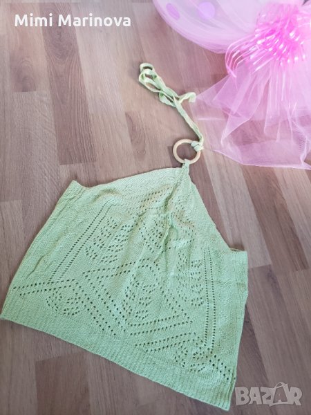 Плетен зелен топ с връзки, снимка 1