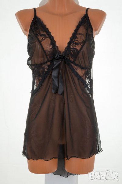 Черна еротична тюлена нощница с прашки марка Dkaren - 2XL/3XL, снимка 1