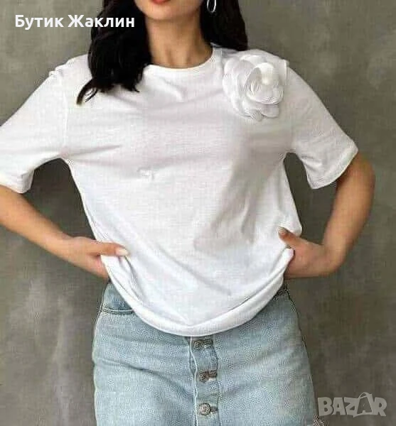 Памучна тениска с 3Д розичка, снимка 1