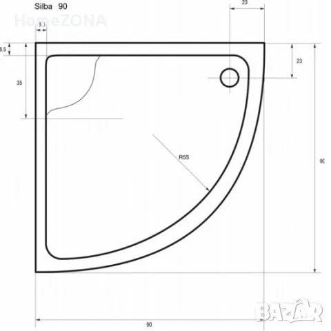 Овално акрилно душ корито SILBA, 90х90, снимка 2 - Душ кабини и вани - 49401272