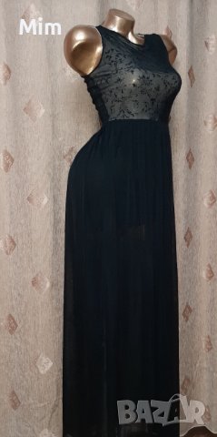 Atmosphere S Черна дълга рокля от дантелена и ефирен тюл, снимка 9 - Рокли - 40127447