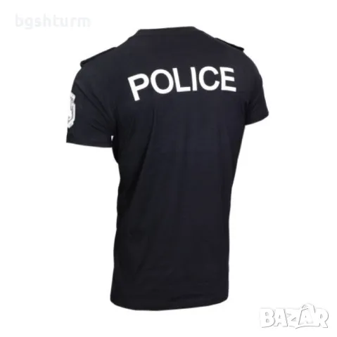 Черна тениска POLICE с пагони щампа, снимка 3 - Тениски - 49823558