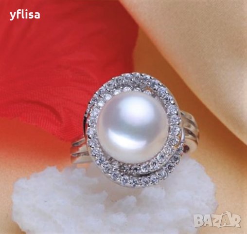 Сребърен пръстен с естествена, бяла перла, снимка 1 - Пръстени - 28421581