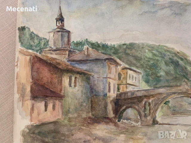ПЕТЪР КУНЧЕВ акварел Трявна 1967 г, снимка 2 - Картини - 53099921