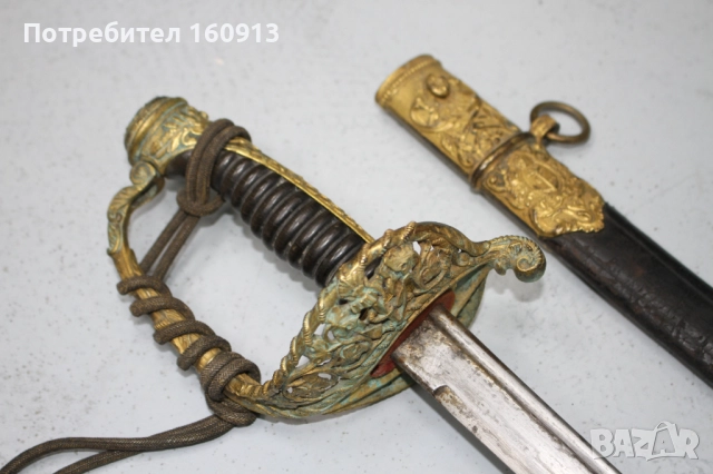 Отлична морска офицерска сабя . Кожена кания и сърмен темляк., снимка 6 - Антикварни и старинни предмети - 51442983