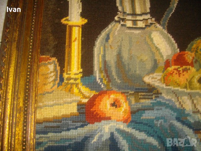 Голям Немски Гоблен-615х525мм-Натюрморт-Плодове-DMC Конци-Ръчно Нашиван-Рамкиран, снимка 9 - Гоблени - 37043153