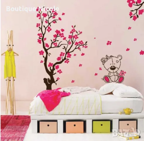 Стикер за стена Комплект"Пролетни клончета с мече"  , снимка 3 - Декорация за дома - 48006985