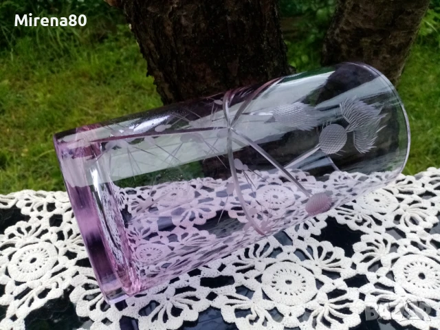 Лилава кристална ваза, снимка 5 - Вази - 50442529