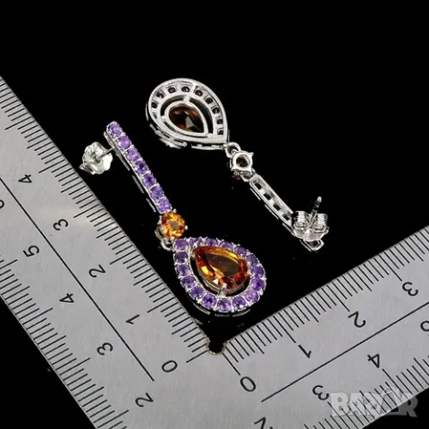 925 сребърни обеци с цитрин 9x6mm подходящи за подарък, снимка 3 - Обеци - 50011692