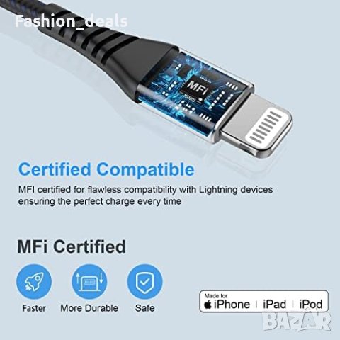 Нови 2 броя Плетени дълги кабели за бързо зареждане за Apple iPhone Айфон, снимка 4 - Друга електроника - 42935173