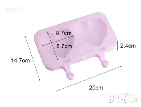 2 Диамантени сърца ескимо сладолед Popsicle Попсикъл молд силиконова форма калъп за направа десерти, снимка 2 - Форми - 32634984