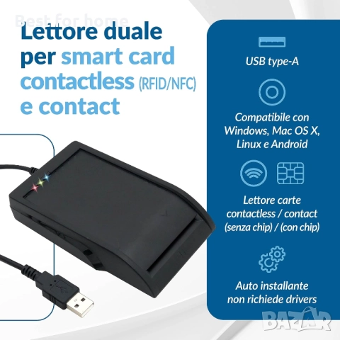 Четец за карти ,здравни карти, смарт карти ,USB връзка и съвместимост с Windows, Mac, Linux, снимка 3 - Друга електроника - 51759846