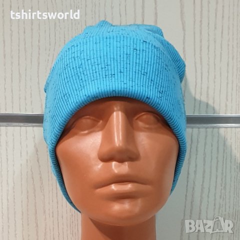 Нова дамска зимна шапка рипс с подгъв в цвят син меланж, снимка 3 - Шапки - 39332995