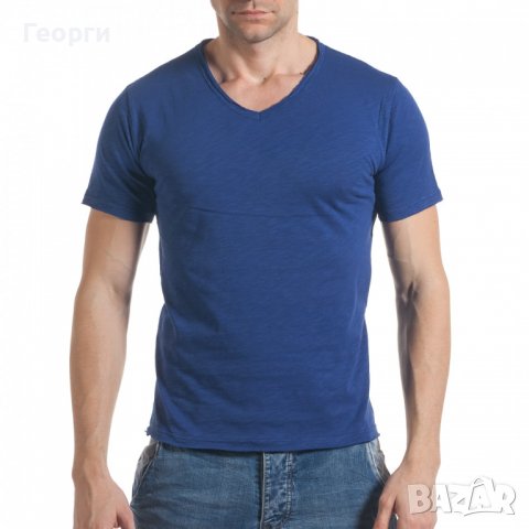 Синя унисекс тениска с остро деколте joe, възможна промяна в цената., снимка 1 - Тениски - 37405946