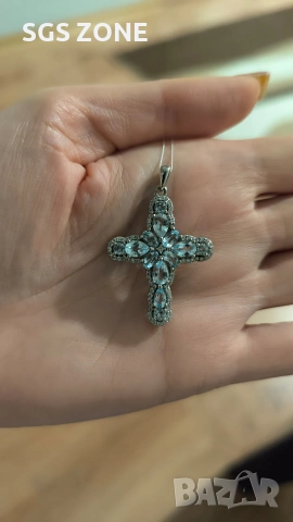 Кръст със естествен топаз Скай Блу , снимка 5 - Колиета, медальони, синджири - 53023701