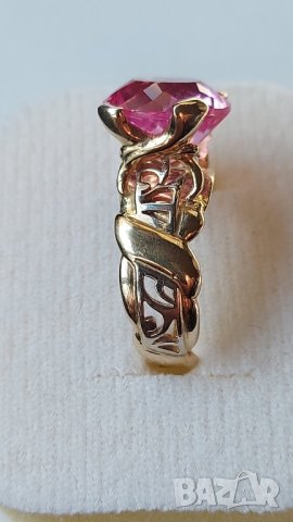 Златен руски пръстен с розов сапфир, снимка 4 - Пръстени - 43582668