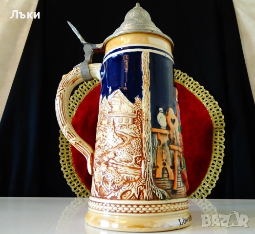 Халба с калаен капак Löwenbräu München., снимка 4 - Антикварни и старинни предмети - 52887300