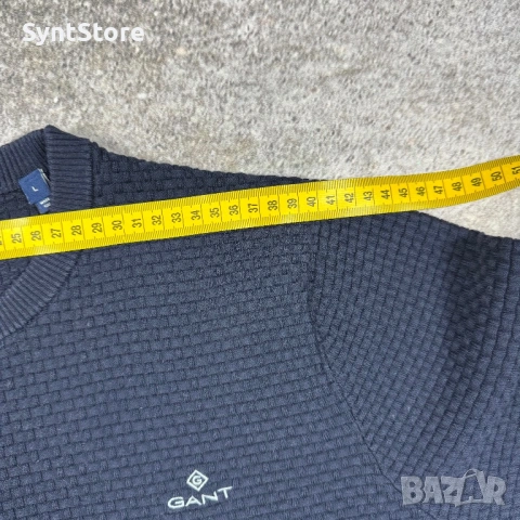 Мъжки пуловер GANT – Тъмносин – Размер L – Вафлена Плетка, снимка 5 - Пуловери - 53483208