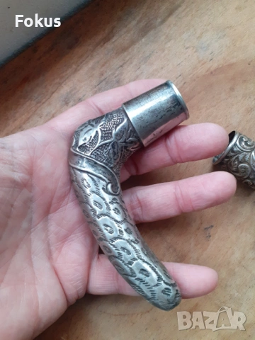 Стар сребърен бастун чадър дръжка сребро антика 19 век, снимка 4 - Антикварни и старинни предмети - 53275725