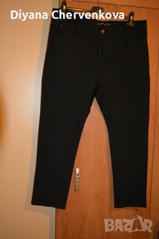 Макси пролетно-есенен черен панталон с кожени кантове на джобовете