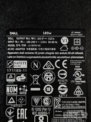 Оригинално зарядно DELL 19.5V / 9.23A / 180W , снимка 3 - Части за лаптопи - 49970378