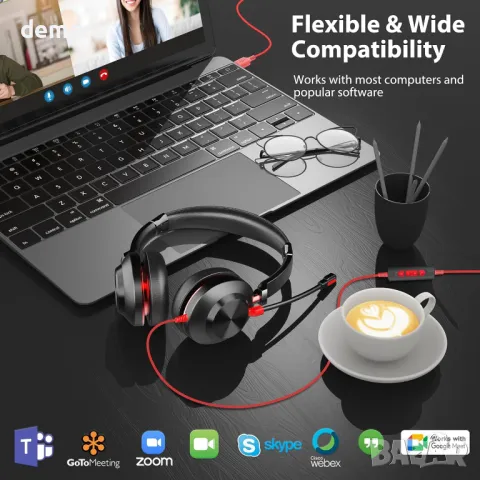 Слушалки Earbay с микрофон, USB кабелни слушалки, шумопотискане, вграден контрол, снимка 9 - Слушалки и портативни колонки - 49934316